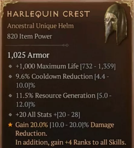 暗黑4 諧角之冠英文：harlequin crest